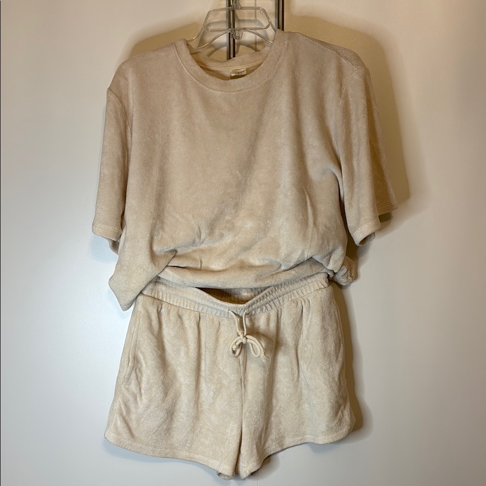 Wilfred Cream Terry Cloth Short Romper Set